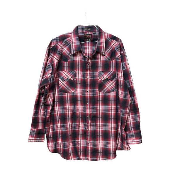 Plains Western Shirt 2X Plaid Pearl Snap Cowboy Rockabilly Big Man Mens XXL - Picture 1 of 8